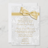 White Damask en Faux Bow Wedding Kaart (Achterkant)