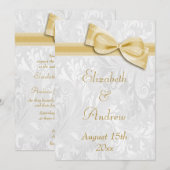 White Damask en Faux Bow Wedding Kaart (Voorkant / Achterkant)