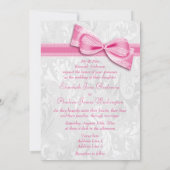 White Damask en Faux Pink Bow Wedding Kaart (Achterkant)