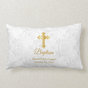 White Damask en Gold Baptisme Kussen