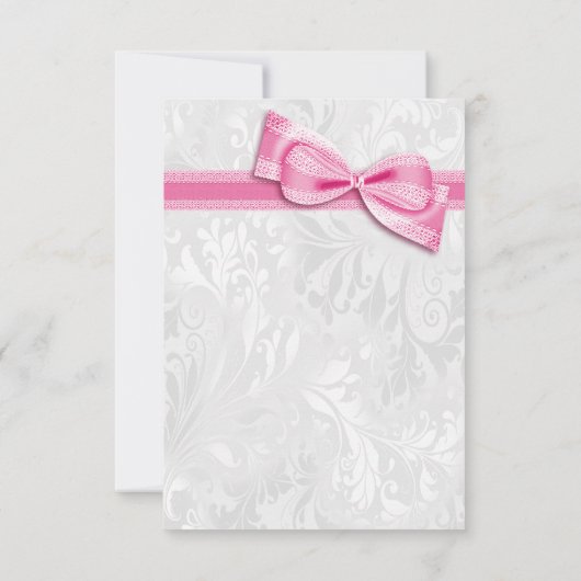 White Damask en Pink Faux Bow Hartelijk dank Bedankkaart (Achterkant)