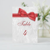 White Damask en Red Faux Bow Kaart (Staand voorkant)