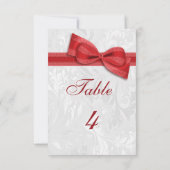 White Damask en Red Faux Bow Kaart (Achterkant)