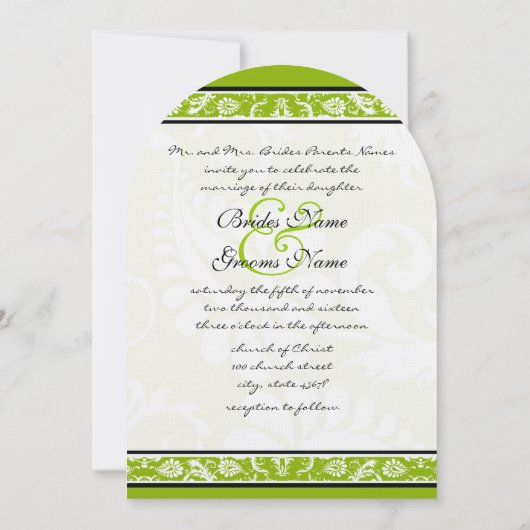 White Damask Floral Apple Green Wedding Kaart (Achterkant)