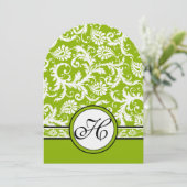 White Damask Floral Apple Green Wedding Kaart (Staand voorkant)