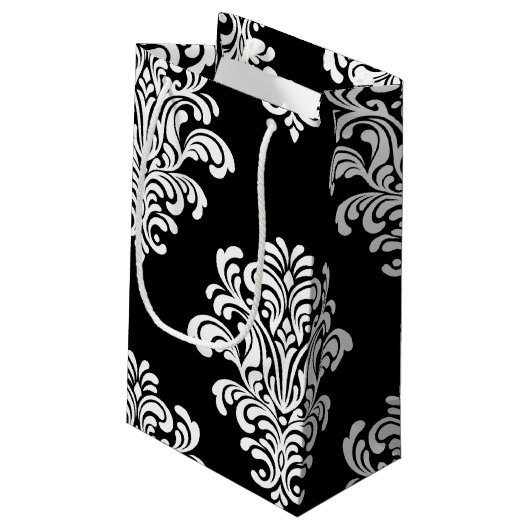 White Damask Floral Pattern Klein Cadeauzakje (Achterkant Gekanteld)