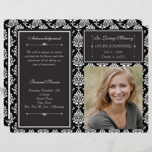 White Damask Funeral Programme (Voorkant / Achterkant)