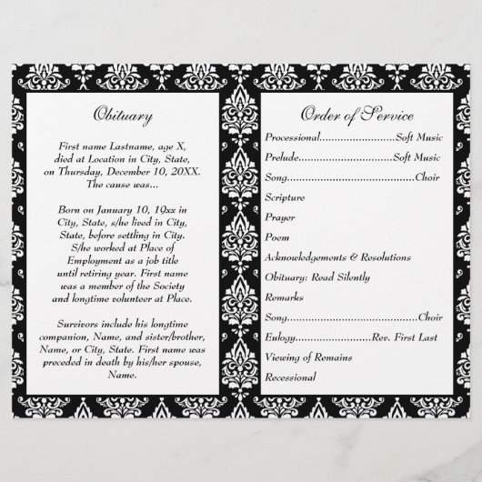 White Damask Funeral Programme (Achterkant)