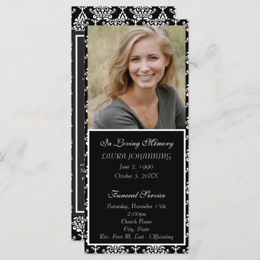 White Damask Funeral Programme/Obituary Programmakaart (Voorkant / Achterkant)