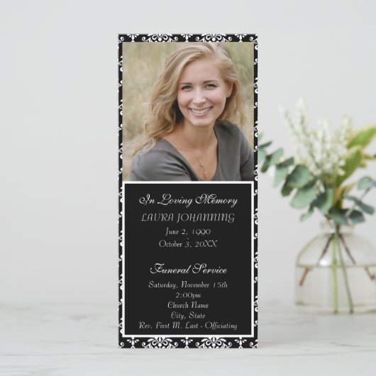 White Damask Funeral Programme/Obituary Programmakaart (Staand voorkant)