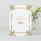 White Damask & Gold All Occasion Party Invitation Kaart (Staand voorkant)