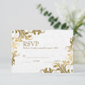 White Damask & Gold Lace RSVP-kaart RSVP Kaartje (Staand voorkant)