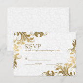 White Damask & Gold Lace RSVP-kaart RSVP Kaartje (Voorkant / Achterkant)