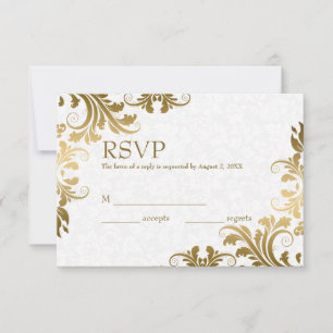 White Damask & Gold Lace RSVP-kaart RSVP Kaartje