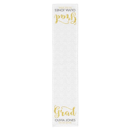 White Damask Gold Typografie - Afstuderen Korte Tafelloper (Voorkant)