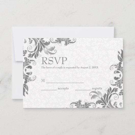 White Damask & Grey Lace RSVP-kaart RSVP Kaartje (Voorkant)