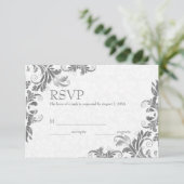 White Damask & Grey Lace RSVP-kaart RSVP Kaartje (Staand voorkant)