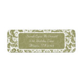 White Damask on Olive Green Return Address Etiket (Voorkant)