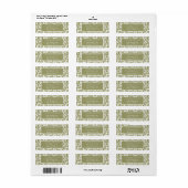 White Damask on Olive Green Return Address Etiket (Full Sheet)