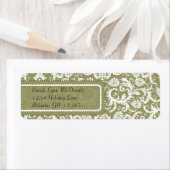White Damask on Olive Green Return Address Etiket (Insitu)