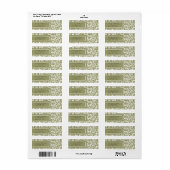 White Damask on Olive Green Return Address Etiket (Full Sheet)