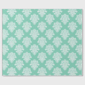 White Damask op Aqua Pattern Cadeaupapier (Vlak)
