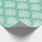 White Damask op Aqua Pattern Cadeaupapier (Hoek)