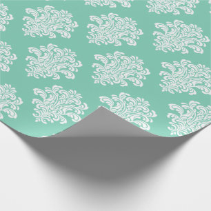 White Damask op Aqua Pattern Cadeaupapier