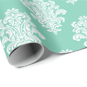 White Damask op Aqua Pattern Cadeaupapier (Rol Hoek)