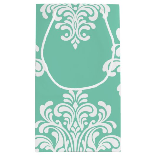 White Damask op Aqua Pattern Klein Cadeauzakje (Achterkant)