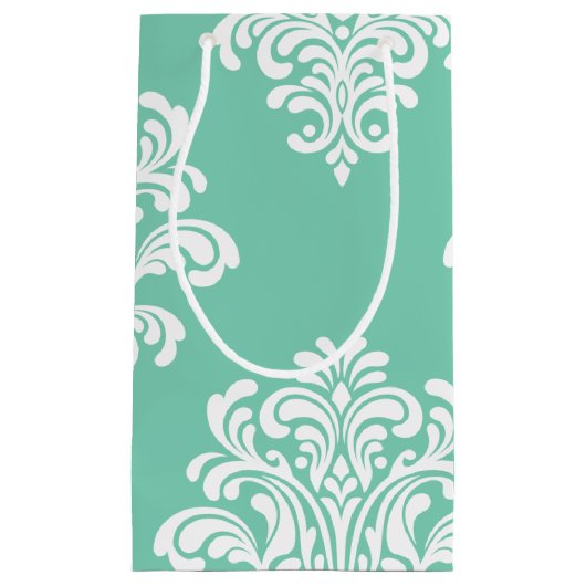White Damask op Aqua Pattern Klein Cadeauzakje (Voorkant)
