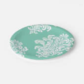 White Damask op Aqua Pattern Papieren Bordje (Gekanteld)