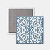 White Damask op Denim-achtergrond Magneet (Voorkant / Achterkant)