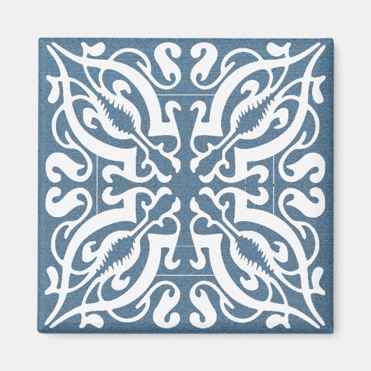 White Damask op Denim-achtergrond Magneet (Voorkant)
