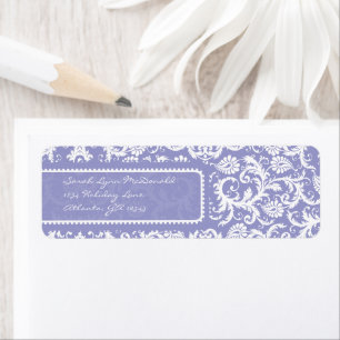 White Damask op Lila retouradres Etiket