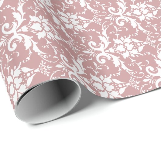 White Damask op Mauve Cadeaupapier (Rol Hoek)
