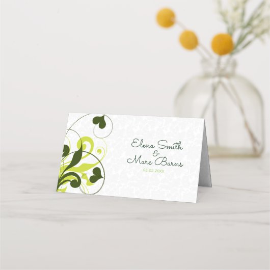 White Damask Pattern en Green Swirls Plaatskaartje (Achterkant)
