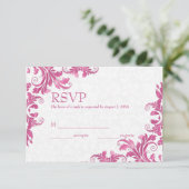 White Damask & Pink Lace RSVP-kaart RSVP Kaartje (Staand voorkant)