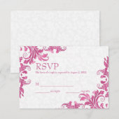 White Damask & Pink Lace RSVP-kaart RSVP Kaartje (Voorkant / Achterkant)