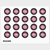 White Damask roze Shimmer Black Border Ronde Sticker (Vel)