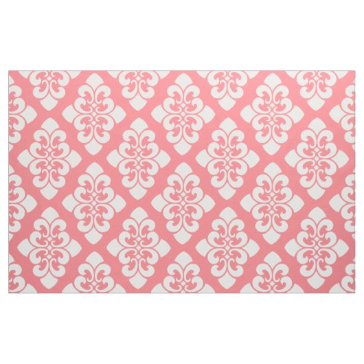 White Damask Scroll op Coral Pink Stof (Fat Quarter)