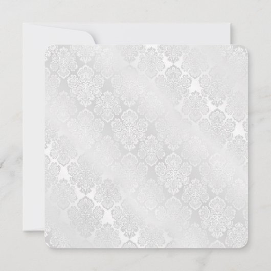 White Damask Shimmer Wedding Kaart (Achterkant)