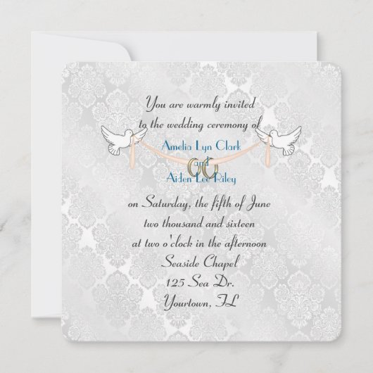 White Damask Shimmer Wedding Kaart (Voorkant)