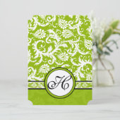 White Damask Swirls Apple Green Wedding Invitation Kaart (Staand voorkant)