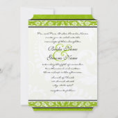 White Damask Swirls Apple Green Wedding Invitation Kaart (Achterkant)