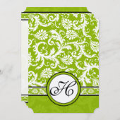 White Damask Swirls Apple Green Wedding Invitation Kaart (Voorkant / Achterkant)