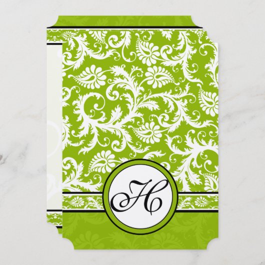 White Damask Swirls Apple Green Wedding Invitation Kaart (Voorkant / Achterkant)