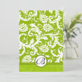White Damask Swirls Apple Green Wedding Invitation Kaart (Staand voorkant)
