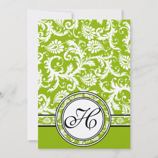 White Damask Swirls Apple Green Wedding Invitation Kaart (Voorkant)