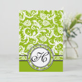White Damask Swirls Apple Green Wedding Invitation Kaart (Staand voorkant)